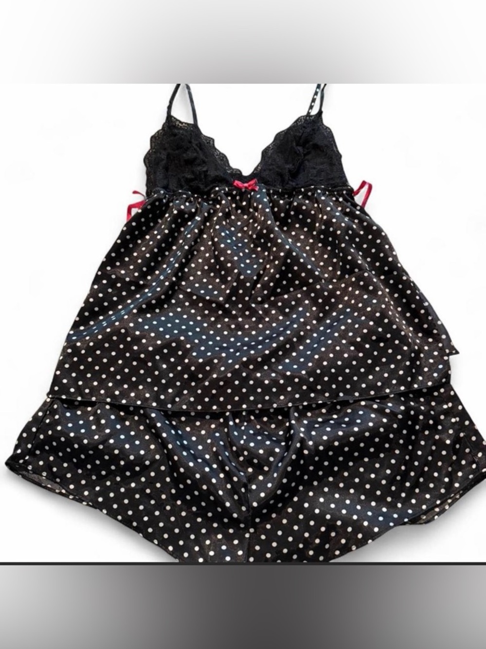 Apt. 9 Black Polka Dot Satin & Lace Cami Set with Pink Accents